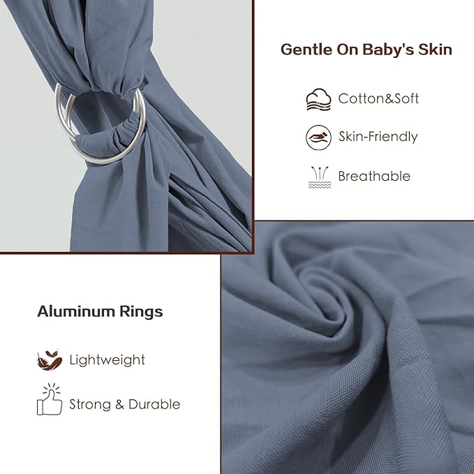 Baby Wrap Ring Sling 7-35 lbs, Baby Sling Carrier for Newborn, Toddler, Infant Holder, Lightweight Baby Carrier Wraps, Blue