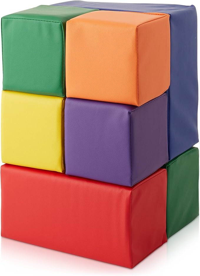 Casafield Large Toddler Foam Building Blocks (7-Piece Set), Soft Play Kids Stacking Cubes, Assorted Colors and Sizes for Daycare, Nursery, Preschool