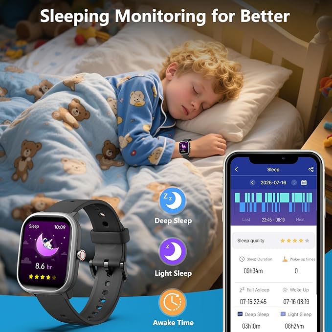 Kids Wach for Girls Boys 6-15 Year Old - Smart Watch for Kids 1.8" Fitness Tracker,No Phone Needed,Pedometer Sleep Monitor Heart Rate Waterproof,Puzzle Game for Girls Boys Teens Birthday Gift (Black)