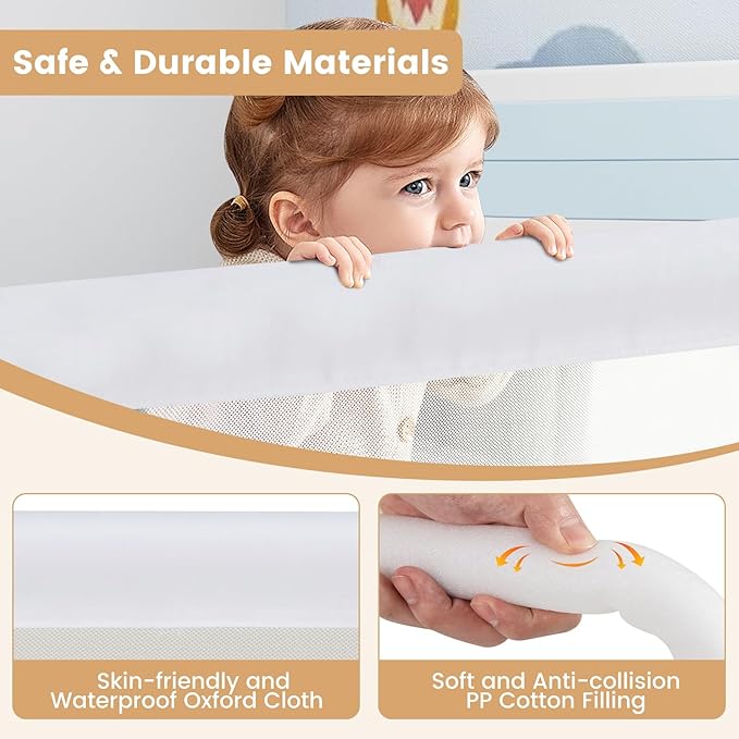 HONEY JOY Bed Rail for Toddlers, Extra Long, Foldable Portable Swing Down Safety Bed Guard Rail, Toddler Bed Rails for Crib, King Queen Full Twin Size Bed Mattress (White, 2 Pack, 71 Inch)