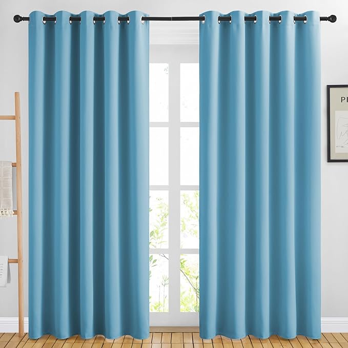 NICETOWN Room Darkening Curtains for Living Room - Easy Care Solid Thermal Insulated Grommet Room Darkening Curtains/Panels/Drapes for Bedroom (2 Panels, 66 by 84, Teal Blue)