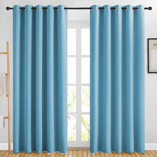 NICETOWN Room Darkening Curtains for Living Room - Easy Care Solid Thermal Insulated Grommet Room Darkening Curtains/Panels/Drapes for Bedroom (2 Panels, 66 by 84, Teal Blue)