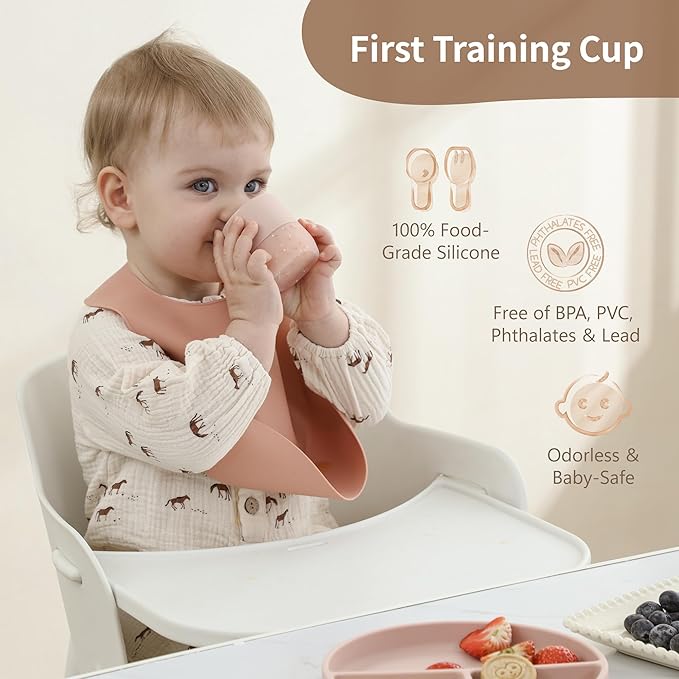 Moonkie Silicone Baby Cups 4 Months+ | Open Training Drinkware for Infants with Confetti Sprinkles | Baby-Led Weaning Essential | 2 oz (Blush/Soft Lilac, 2 Pack)