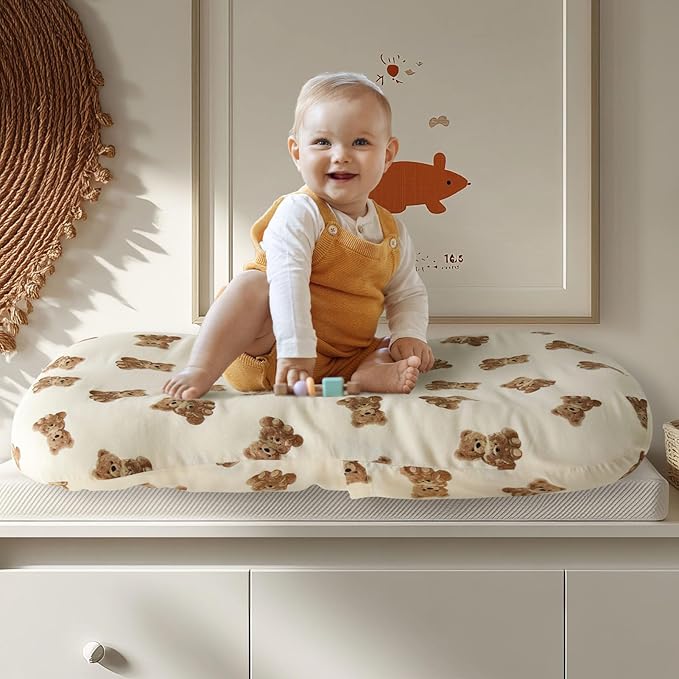 LifeTree Muslin Baby Lounger Cover, Newborn Slipcover Lounger Cover for Boys Girls Infant, Soft 70% Viscose from Bamboo and 30% Cotton, Cover Only, Bear Pattern, 30.7in x 20in