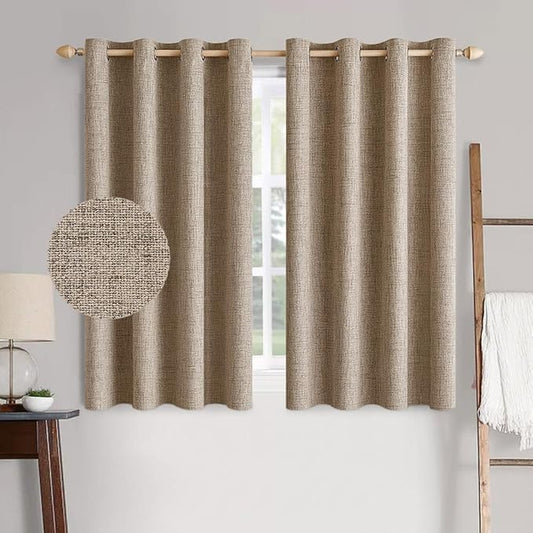 MIULEE 100% Blackout Linen Textured Curtains for Bedroom Solid Thermal Insulated Copper Brown Grommet Room Darkening Curtains & Drapes Luxury Decor for Living Room Nursery 52 x 63 Inch (2 Panels)