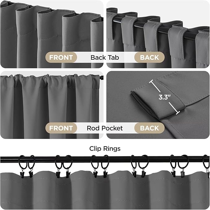 Joydeco 90 Inch Blackout Curtains for Bedroom, Thermal Insulated Black Out Curtains, Room Darkening Drapes for Living Room Window Rod Pocket Back Tab (W37 x L90 Inch, Light Grey)