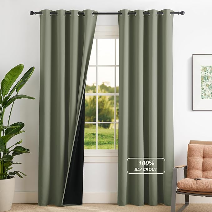 NICETOWN Grommet Blackout Curtains for Living Room Bedroom Window Panels, Thermal Insulated Soundproof Sliding Door Curtains for Patio Glass Door (W52 x L95 Inch, 2 Panels, Dark Mallard)
