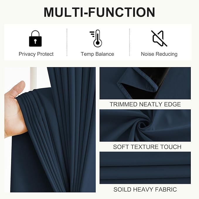 NICETOWN Full Blackout Curtains 96 inches Long for Living Room - Grommet Privacy Window Treatment Thermal Insulated Curtains for Bedroom Patio, 1 Pair, 52W x 96L, Navy