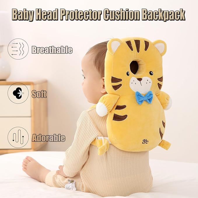 Feidoog Baby Head Protector Cushion Backpack with 3 Knee Pads for Walking & Crawling,Tiger