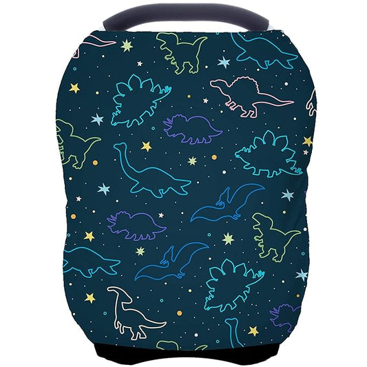 Car Seat Covers Canopy Cover - Multi-use Cover Carseat Canopy, Breathable Breastfeeding Cover, Car Seat Covers for Bbies, Boys & Girls Shower Gifts (Dark Blue Dinosaur)