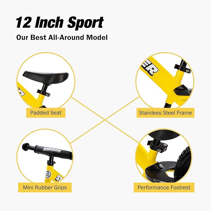 Strider 12” - Helps Teach Baby How to Ride a Balance Bicycle - for Kids 6 Months to 4 Years - Easy Assembly & Adjustments