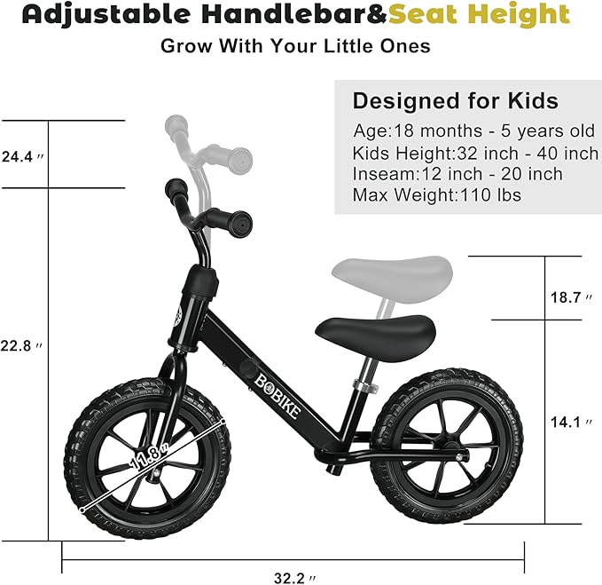 Toddler Balance Bike Toys for 2 to 5 Year Old Girls Boys Adjustable Seat and Handlebar No-Pedal Training Bike Best Gifts for Kids