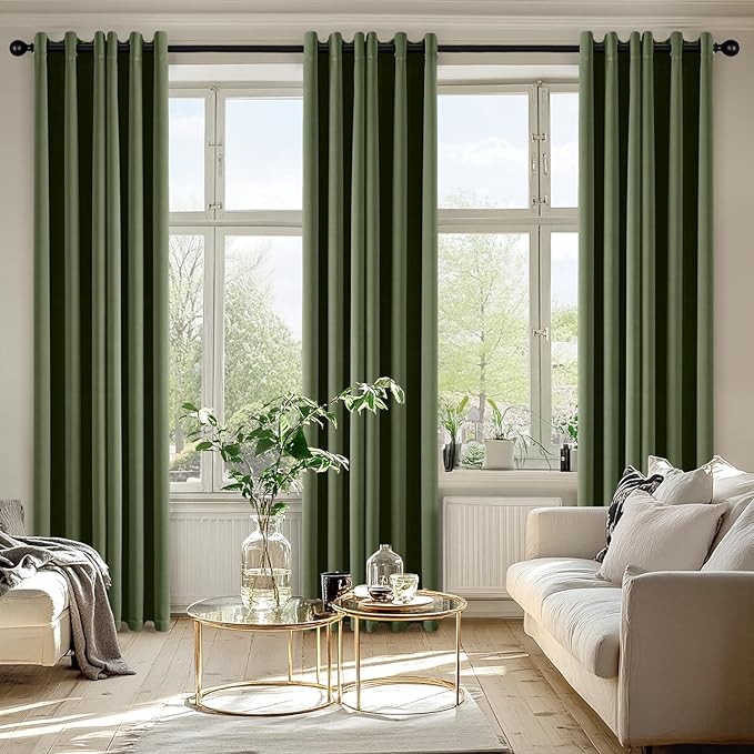 MIULEE Olive Green Blackout Curtains for Bedroom Living Room 84 Inches Long 2 Panels, Thermal Insulated Room Darkening Drapes Solid Grommet Top Noise Reducing Dark Green Window Treatments 40x84 Inch