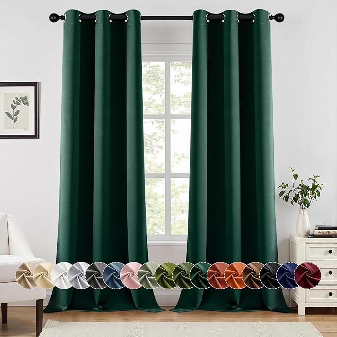 MIULEE Hunter Green Blackout Curtains for Bedroom Living Room 90 Inches Long 2 Panels, Thermal Insulated Room Darkening Drapes Solid Grommet Noise Reduction Emerald Green Christmas Curtains 40x90 Inch