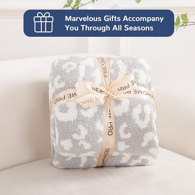 NEXHOME PRO Leopard Soft Blanket, Fuzzy Throw Blanket for Couch Bed Sofa Picnic, Knit Blankets for Women Gifts Grey 50 x 60 inches