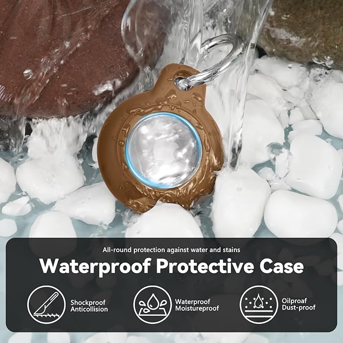 Upgrade Waterproof Airtags Holder with Apple Airtags Keychain, Hard PC Air Tag Case, Anti-Scratch & Shock Air tag Holder,Men's Women's Keyrings & Keychains, for Dog,Car Key,Luggage -Brown