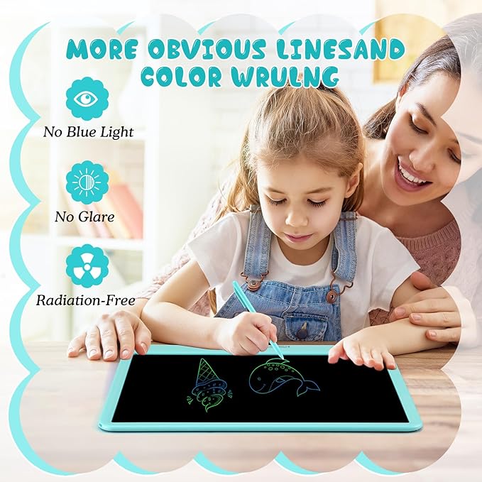 Decute Kids Toys LCD Writing Tablet with Stylus, 15 Inch Erasable Toddlers Doodle Board, Reusable Drawing Pad for Kids, Educational Christmas Birthday Gift for 3 4 5 6 7 8 Girls Boys Toddler Blue