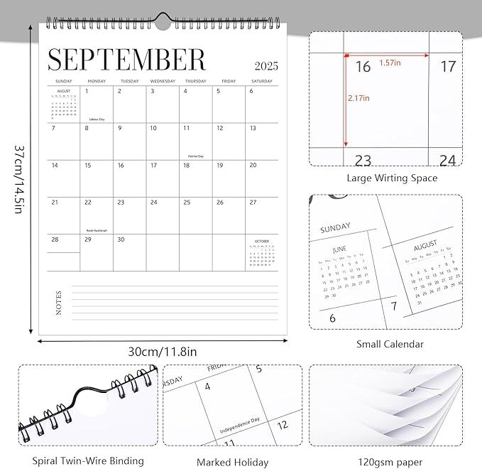 Wall Calendar 2025-2026, 18 Month Calendar from July 2025 to December 2026 14.5" x 11.8" Large Desk Calendar with Twin-Wire Binding for Home Office Planning Personal Organisers, Simple Style