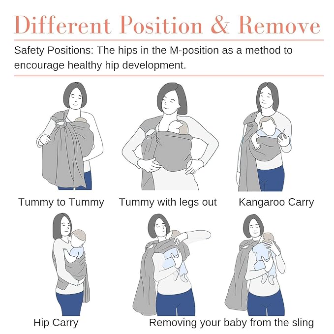 Ring Sling Baby Carrier, Soft Linen Cotton Baby Sling Carrier Newborn to Toddler, Baby Wrap Carrier for Plus Size Parents, Perfect Shower Gift, Grey