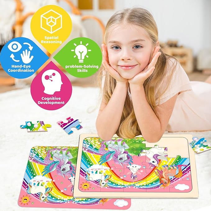 Puzzles for Kids Ages 4-6, 4 Pack Wooden Jigsaw Puzzles 24 Pieces The Castle Puzzle Preschool Educational Learning Toys Set for Boys and Girls