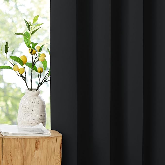 NICETOWN 100% Blackout Curtains 72 inch Long, Grommet Travel Blackout Curtains Thermal Window Treatments Lightweight Easy to Install for Baby/Kids Room, Jet Black, W52 x L72, 2 Panels