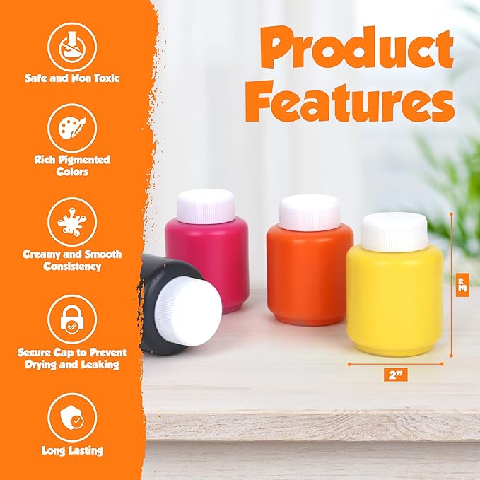 EXTRIC Washable Paint for Kids 12 Color, Non-Toxic Tempera Kid Paint 2 oz Bottles, Vibrant Pigments, Easy-Clean Toddler Paints, Kids Painting Set Arts and Crafts Supplies