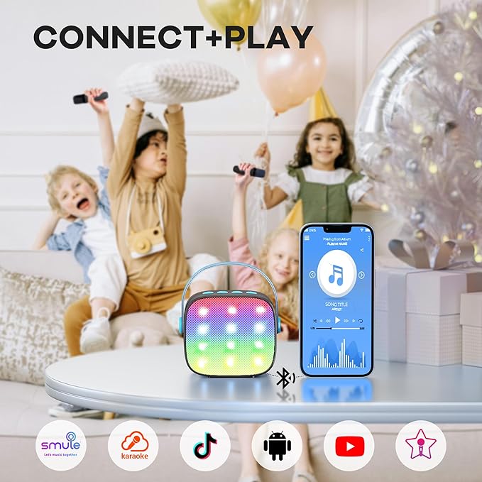 YLL Mini Karaoke Machine with 2 Wireless Microphones, TOP Kids Gifts for Girls Ages 3, 4, 5, 6, 7, 8, 9,10,11,12 +Year Old, 4-12 Years Old Birthday Toy Gift for Girls Boys Party (Black Blue)