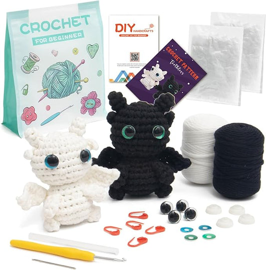 Utook Crochet Kit for Beginners, Crochet Vegetable Kit,Beginner Crochet Kit for Adults and Children, with Instructional Videos and Paper Tutorials, Handmade Crafts, Holiday Gifts (Dragon)