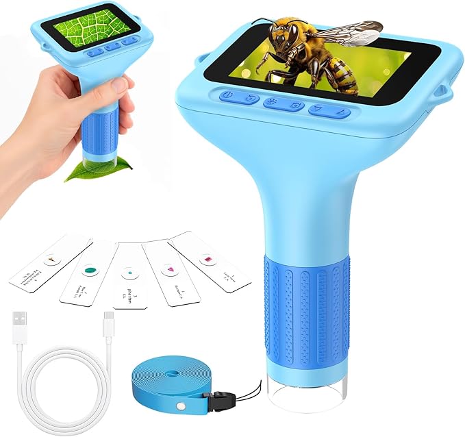 Digital Handheld Microscope for Kids: 3.0" Large HD Screen 1000X Portable Mini Microscopes with Camera Video Recording Slides Kit Science Educational Boys Girls Toy Gifts