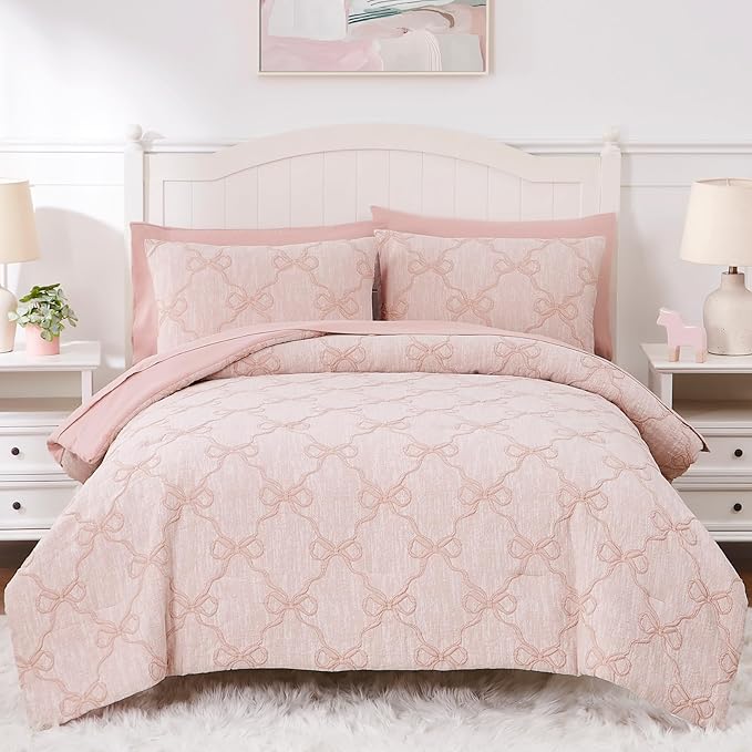 Full Size Comforter Sets with Sheets for Girls-7 Pieces Full Size Bedding Sets with Pink Comforter, Sheets, Pillowcases & Shams for Kids (Pink Diamond, 76" X 86")