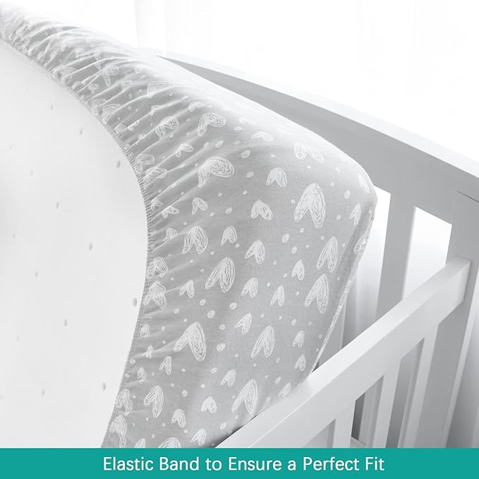 Waterproof Crib Mattress Protector 2 Pack, 100% Organic Cotton Crib Mattress Sheet, Fitted Crib Sheet, Ultra Soft & Breathable Toddler Bed Sheets for Boys and Girls, White & Grey Star Print