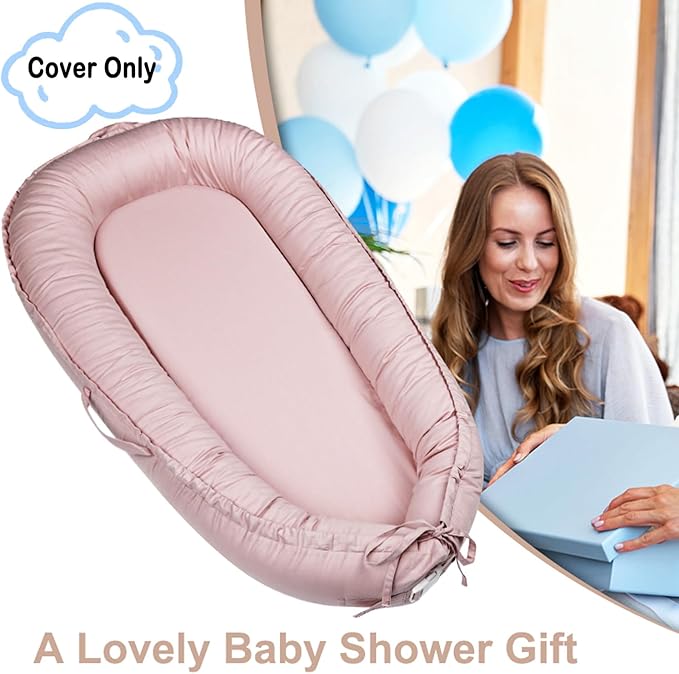 Baby Lounger Cover Only for Newborns, 100% Cotton Soft Portable Baby Nest Lounger Cover, Breathable Infant Lounger Replacement Cover, Lounger Pillow Cover Fit for Snuggle Me, Cover Only(Pink)