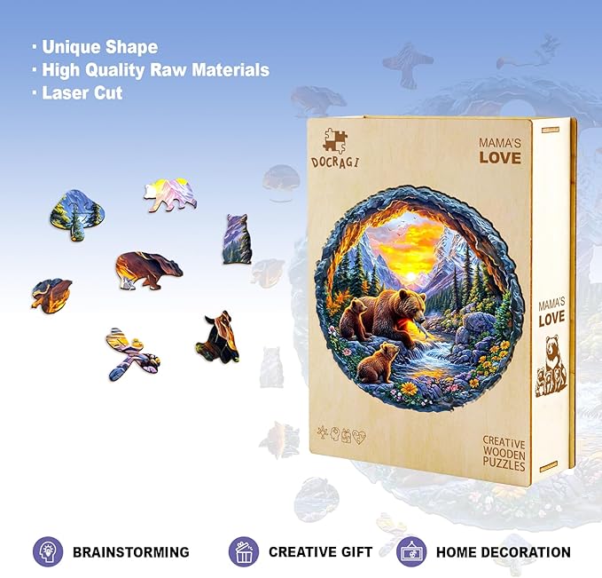 Wooden Puzzles for Adults and Kids - Bear Family Wooden Jigsaw Puzzle - Unique Animal Shaped Wood Puzzles Adult - Creative Birthday Gift Family Game 290pcs
