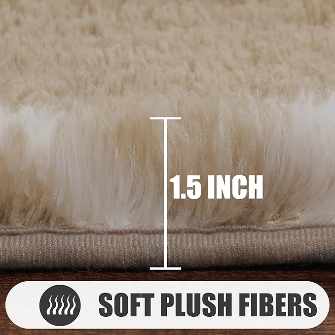 ONASAR 8x10 Area Rugs for Living Room, Fluffy Beige and White Bedroom Rug, Washable Geometric Boho Large Soft Plush Shaggy Fuzzy Floor Carpet for Nursery Kids Classroom Playroom Dorm Home Decor