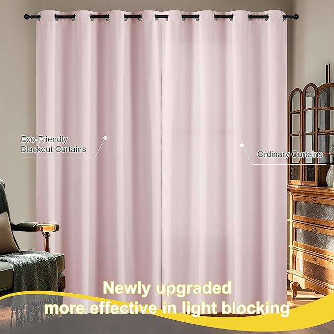 NICETOWN Pink Blackout Curtains 84 Inches Long for Girls Bedroom, 100% Blackout Thermal Insulated Window Drapes Room Darkening Curtains for Baby Nursery with Grommet Top, 52" W, 2 Panels