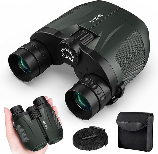 10-30x25 Small Compact Binoculars for Adults - WOZEL High Powered Zoom Binoculars for Bird Watching Hunting Hiking Travel Sports - Lightweight Binocular with Large & Bright Field of View for Kids