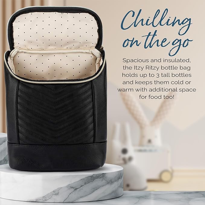 Itzy Ritzy Insulated Bottle Bag – Keeps Bottles Warm or Cool - Holds 3 Bottles and Features Interior Pocket For Ice Pack (Not Included), Jetsetter
