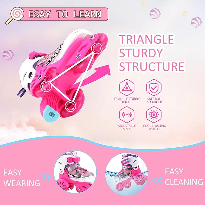 Sowume Adjustable Roller Skates for Girls and Women, All 8 Wheels of Girl's Skates Shine, Safe and Fun Illuminating for Kids