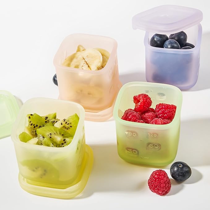 Olababy Clear Sense Silicone Storage Containers 4pk for Baby Food, Snacks, Formula, Puree, Sauce & More | Micro Plastic & BPA-Free | Daycare Essentials for Toddlers and Kids (Lilac, 4 oz / 120 ml)