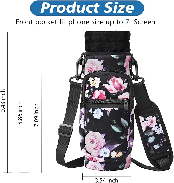 32 40 oz Water Bottle Carrier with Strap, Neoprene Water Bottle Sleeve Bag with 2 Pockets Insulated Flask Sling Holder for Walking Hiking Gym