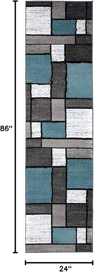 Rugshop Contemporary Modern Boxes for Home Office,Living Room,Bedroom,Kitchen Non Shedding Runner Rug 2' x 7'2" Blue/Gray