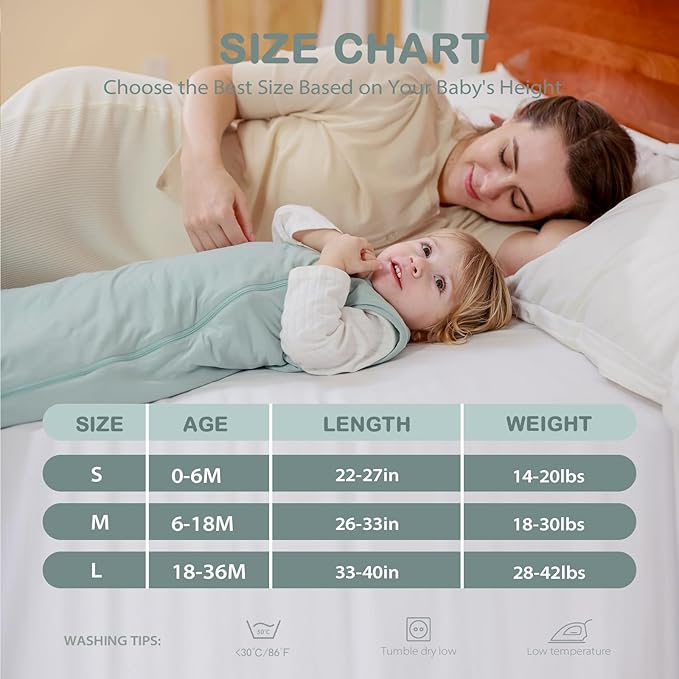 Mosebears Unisex Baby Sleep Sack 1.0 TOG, Supersoft Rayon Made from Bamboo Wearable Blanket with 2-Way Zipper(Sage,18-36 Months)