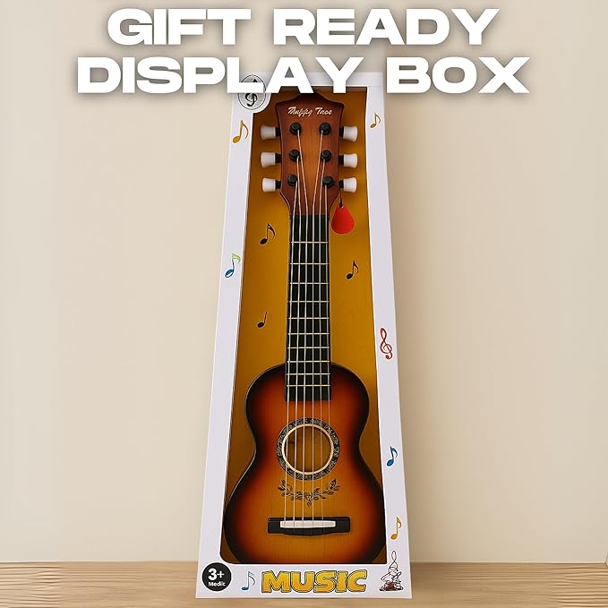 23" Acoustic Guitar, Kids 6 String Toy Guitar - Realistic Steel Strings - Beginner Practice First Musical Instrument for Children, Toddlers (Amber Sunburst)