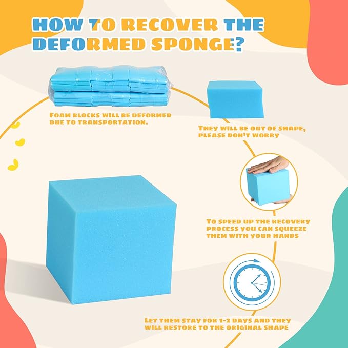 Foam Pit Cubes, 24 PCS 5 Inches Gymnastics Foam Blocks Trampoline Blocks, Multi-Sport Protective Padding for Freerunning, Trampoline, Parkour, Skate Parks & BMX - Blue & Yellow