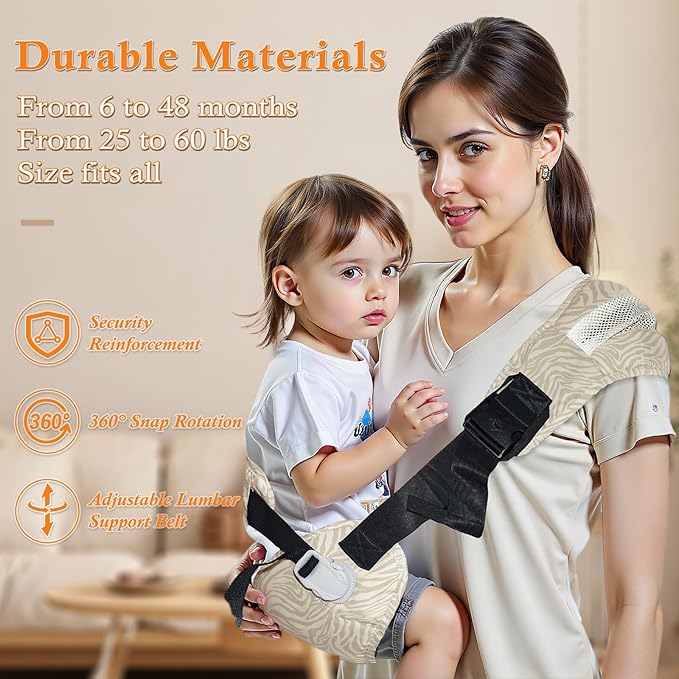 Baby Carrier Newborn to Toddler-Adjustable Baby Sling Carrier,Toddler Carrier for 25-60lbs,Comfortable Baby Sling for Hands-Free Carrying (Beige Zebra Print)