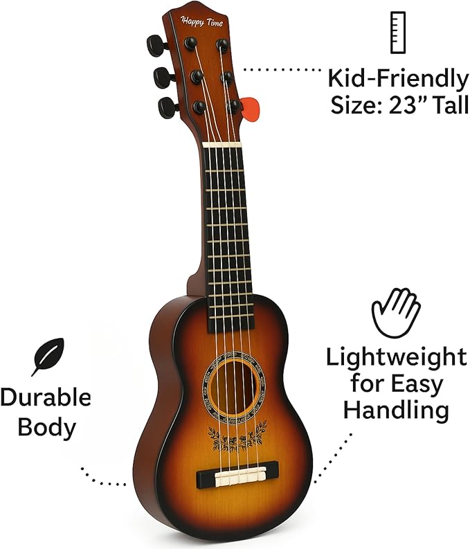 23" Acoustic Guitar, Kids 6 String Toy Guitar - Realistic Steel Strings - Beginner Practice First Musical Instrument for Children, Toddlers (Amber Sunburst)