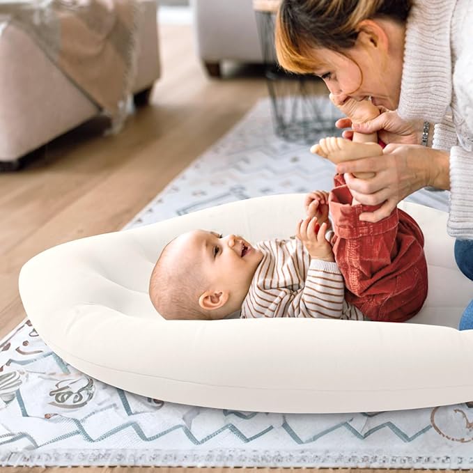 Baby Lounger for Newborn: Skin-Friendly & Breathable for 0-12 Months Infant Tummy Time Playtime & Diaper Changes - Portable & Lightweight Cushion for New Parents