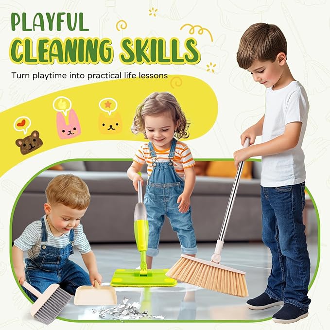 Kids Cleaning Toy Set,Mini Spray Mop Montessori Toys Pretend Play Cleaning Tool for Toddlers with Spray Mop & Kids Broom Dustpan Set Cleaning Toys Gift for Toddlers Girls Boys Age 3+