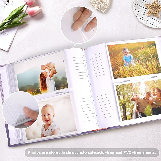 RECUTMS 4x6 Photo Album 200 Photos with Writing Space, Leather Cover with Window, 200 Photo 4x6 Picture Album Book with Memo for Wedding Family Baby Christmas Valentine's Day Anniversary (Brown)