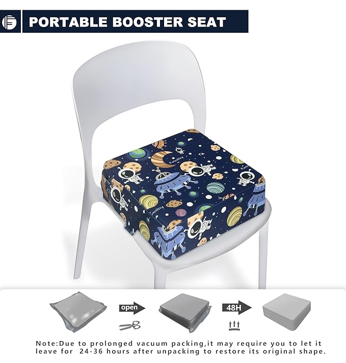 Toddler Booster Seat for Dining Table, Portable Booster Seat for Kitchen Chair, 4 Inch High-Density Foam Cushion with Adjustable Safety Straps and Non-Slip Bottom, Perfect for Kids Travel and Daily